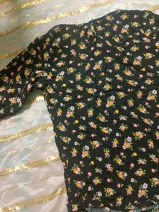 Floral Print Black Top