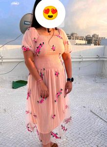 Peach Floral Embroidered dress
