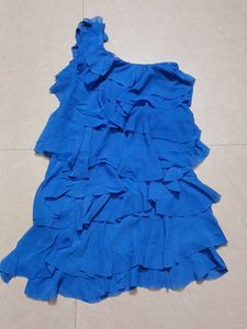 Blue One Side Off Shoulder Frock