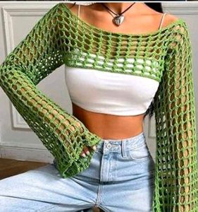 green crochet sleeve top