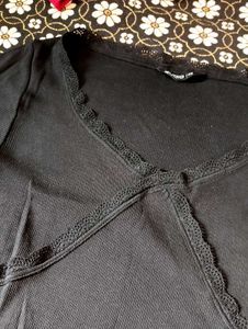 Black Ribbed Lace Crop Top