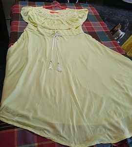 Yellow Dress With Peral Design