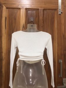 White Ribbed Button-Front Top
