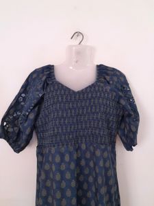 Dark Denim Blue Printed Dress (Women&#39;s)