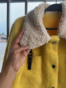 Yellow Faux Fur Collar Jacket
