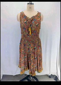 New Smoking Waist Sleeveless Floral Dress