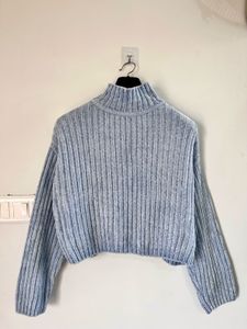 Blue Knit Turtleneck Sweater