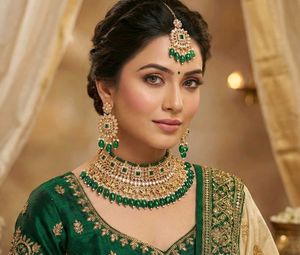 Elegant Gold-Plated Emerald Jewelry Set