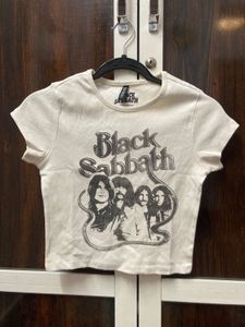 H&amp;M Black Subbath Crop Tee