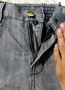 Black Crushed Denim Trousers