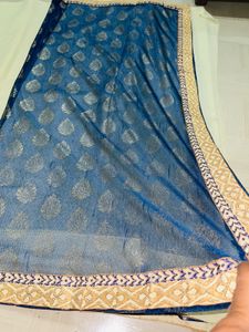 Elegant New Cream &amp; Navy Saree