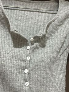 y2k Gray Ribbed Long Sleeve Top