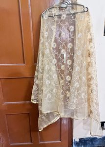 Golden Long Dupatta With Gota Patti On Sides
