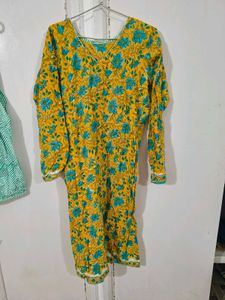 Cotton Print Yellow Kurta Set