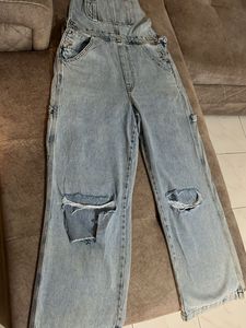 Ripped Denim Overalls