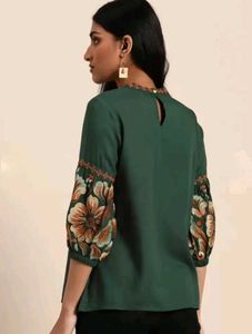 Green Embroidery Detailed Top