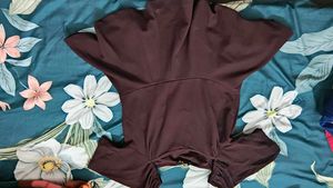 zudio Burgundy Cold Shoulder Top