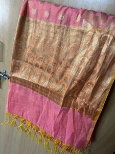 Elegant Pink &amp; Gold Silk Zari Dupatta