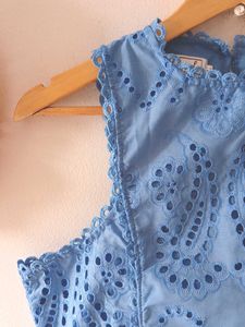 Blue Schffli Crop Top