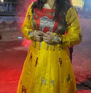 Stylish Yellow Printed Ethnic Gown