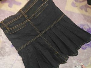 high waisted Denim Mini Pleated Skirt