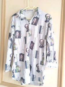 White Colour Newspaper Printed Shirt