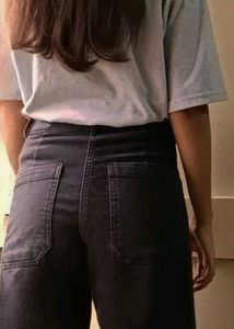 Wide Leg Black Denim Jeans