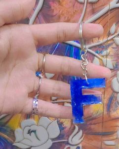 Blue 'F' Initial Keychain