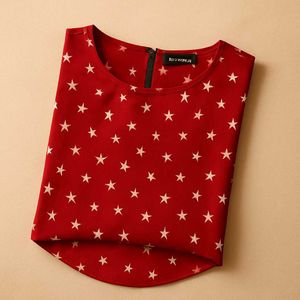 Red Star Print Top