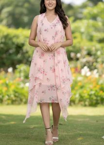 Floral Print Pink Dress with Shrug