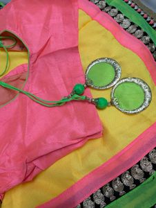 Bright Yellow Saree With Pink Blouse