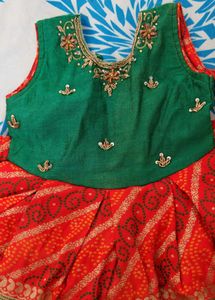 Beautiful Red And Green Baby Girl Pattu Frock
