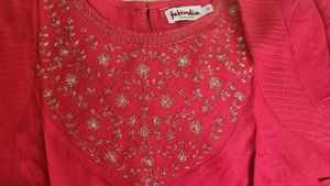 Red gold Embroidered Short Kurti for Young Girls