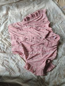 Pink Striped Ruffle Trim Top