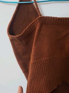 Brown Knit Crop Top