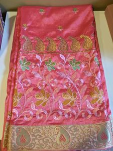 Peach saree with flower design
