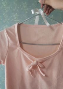 Cute Pink Top With Lettuce Hem For Women
