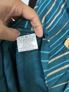 Teal Green With Stripped  Half Sleeve Short Kurta