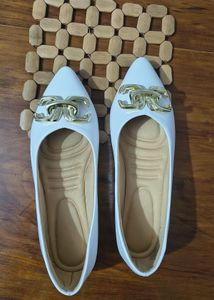 White Pointed Toe Ballerinas