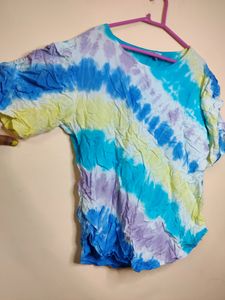 Tye Dye Print Rayon Top With Elastic Sleeves