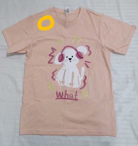 Peach Dog Motif T Shirt