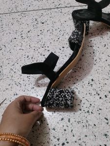Black Heels with Glitter Strap