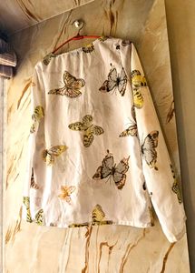 Mogra Butterfly Printed White Top