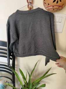 Gray Knit Cropped Cardigan