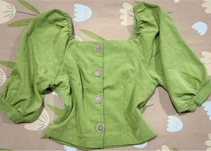 Green Puff Sleeve Korean Top