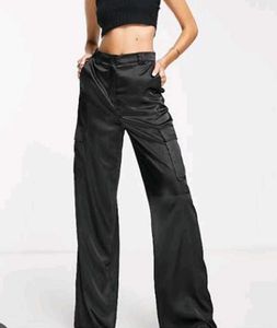 Zara Black Satin Cargo Pants
