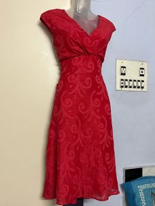 Pintrest Red Patterned Midi Dress