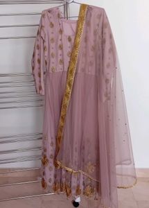 Mauve Anarkali Dress with Gold Detail