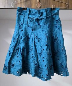 Blue Eyelet Skirt with Belt