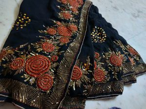 Beautiful 😍 Embroidery 🪡 Black Saree Available ✨